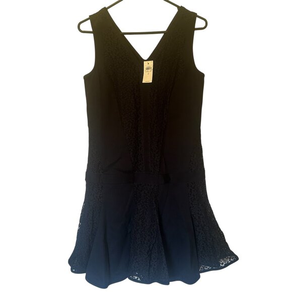 NWT Ann Taylor navy Lace Inset Sleeveless Flounce Hem Mini Dress sz 2 - Picture 2 of 13